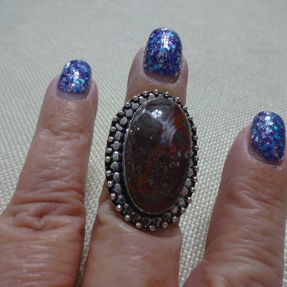 Natural BRECCIATED JASPER Handmade Sterling Ring Size 7.25 #937B - Picture 1 of 3
